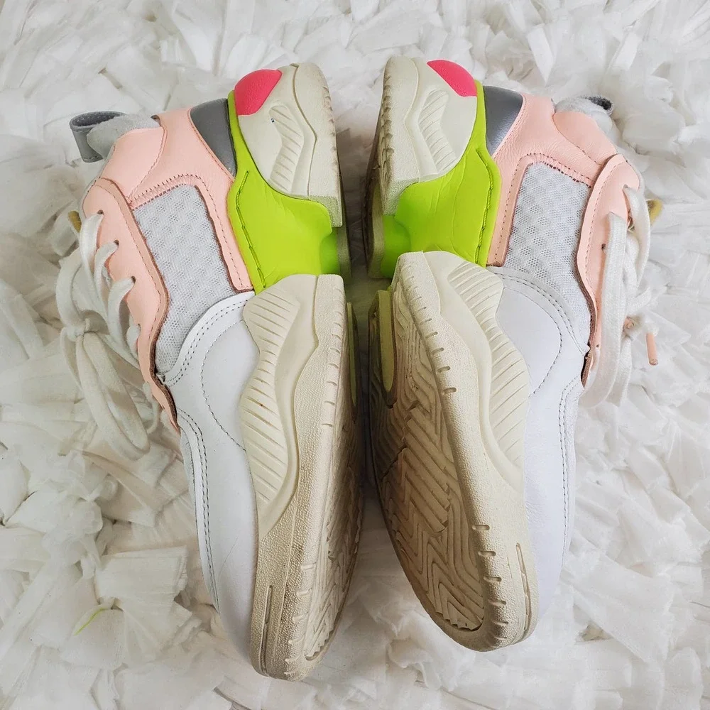 adidas Originals Women's Chunky Sneakers in White, Pink, Lime & Silver